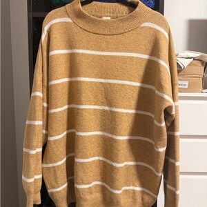 a new day Tan and White Striped Crew Neck Sweater